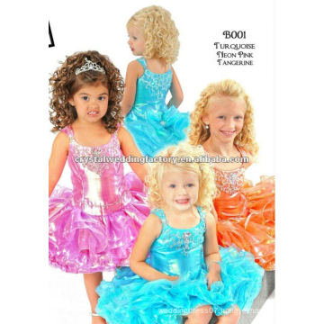 Hot sale beaded appliqued turquoise ruffled knee length custom-made girls pageant dresses CWFaf4741